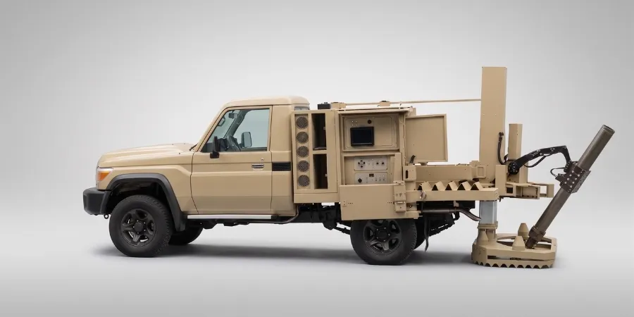 Advanced Infantry Mortar System rapid deployment mobile mortar carrier with automated target alignment 4x4 tactical platform studio view