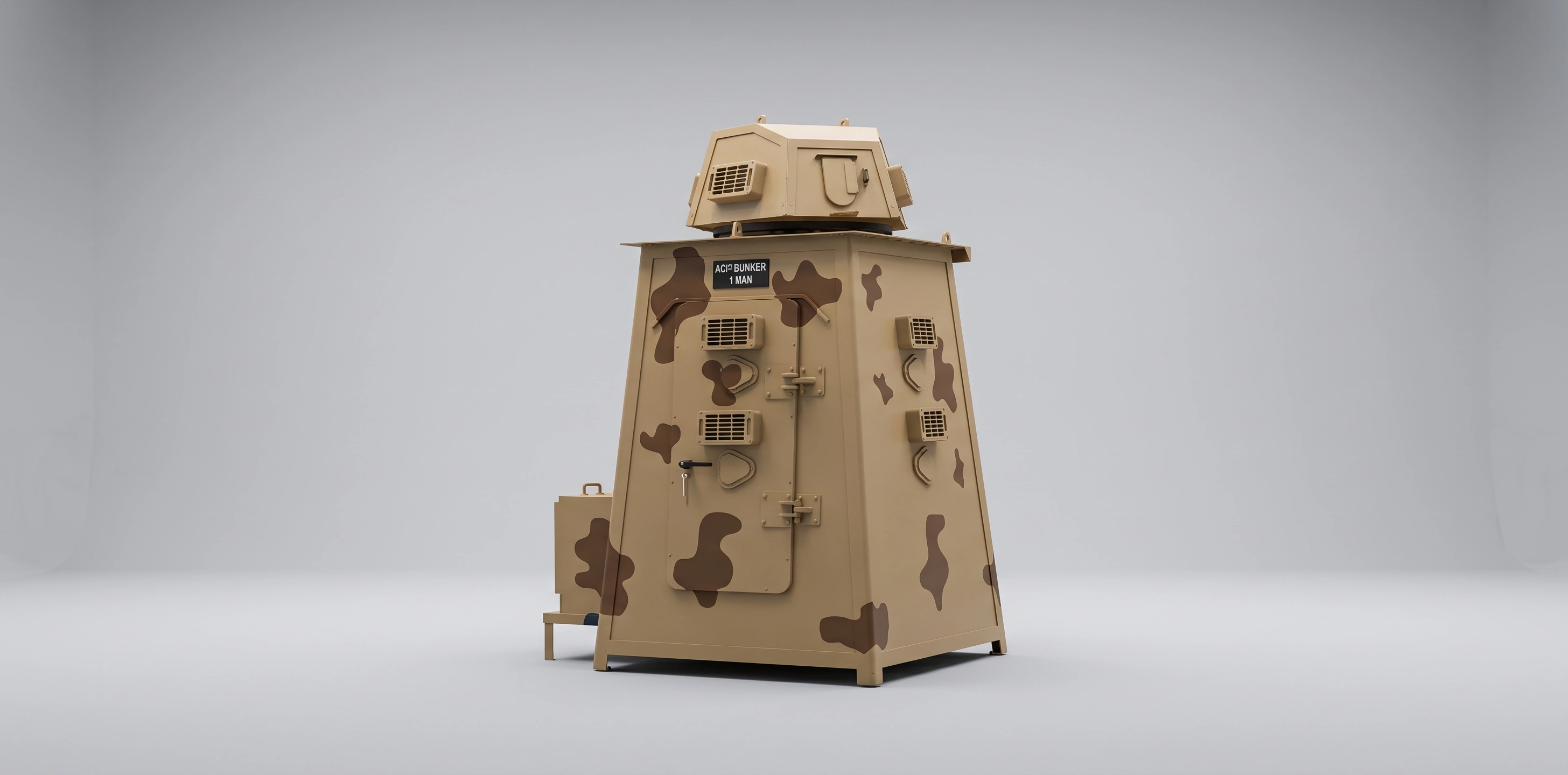 Armoured Guard Post Bunker with camouflage finish, viewports, and optional roof turret